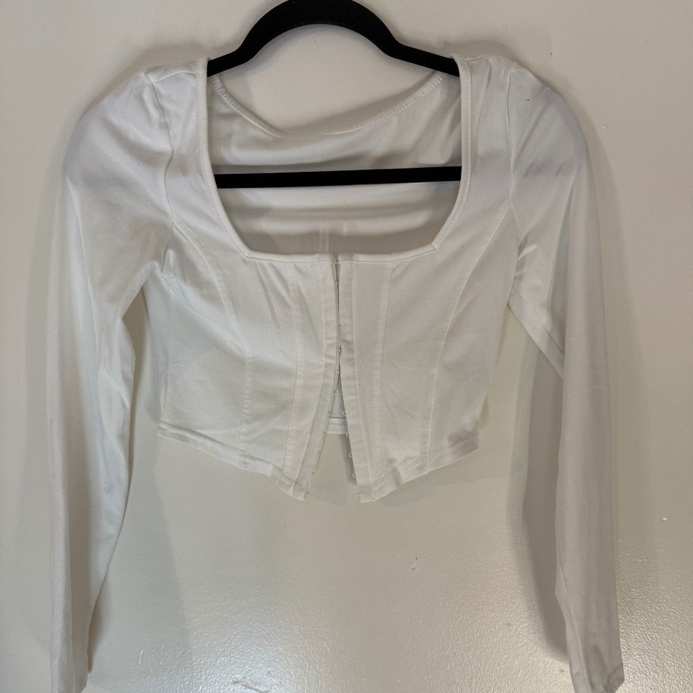 White Shein Long Sleeve Corset Top